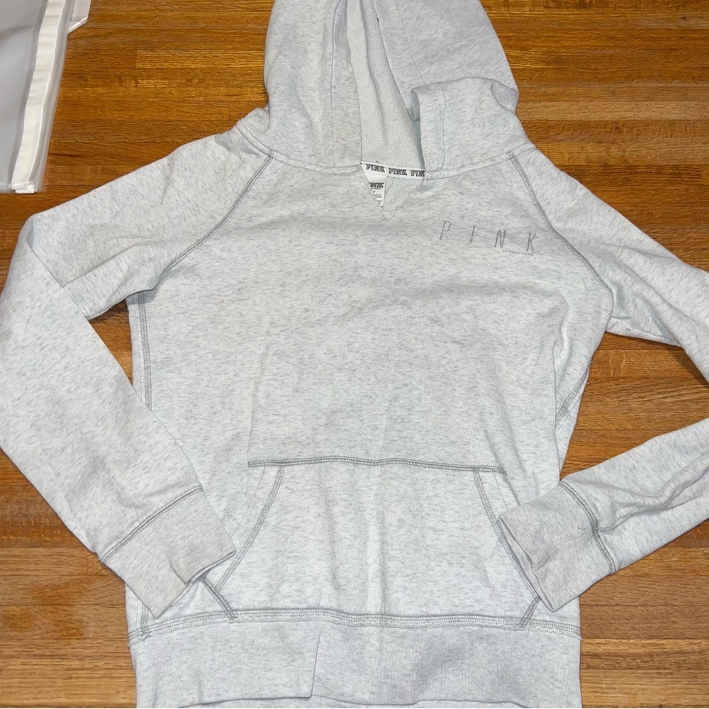 PINK Victoria's Secret‎ Women Small Heathered Gray V-Neck Pocket Pullover Hoodie